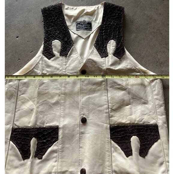 Vintage ORIGINALES Hnos Solorzano White Brown 100% Crocodile Leather Vest Sz S - Picture 6 of 14